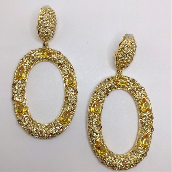Joan Boyce Jewelry - Gold Tone with Yellow and White Crystals Clip on Dangle earrings Joan Boyce